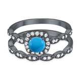 Two Piece Round Natural Stone Bridal Ring
