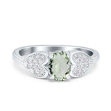 Art Deco Oval Natural Green Amethyst Prasiolite Promise Ring 925 Sterling Silver