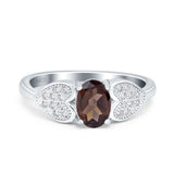 Art Deco Oval Natural Chocolate Smoky Quartz Promise Ring 925 Sterling Silver