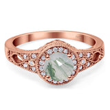 Art Deco Round Natural Stone Halo Ring