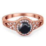 Art Deco Round Natural Stone Halo Ring