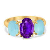 Art Deco Oval Natural Stone Trio Ring