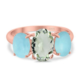 Art Deco Oval Natural Stone Trio Ring