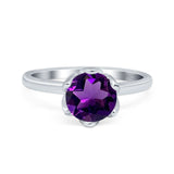 Floral Round Natural Stone Solitaire Ring