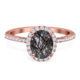 Art Deco Oval Natural Stone Halo Ring