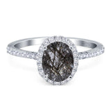 Art Deco Oval Natural Stone Halo Ring