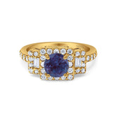 Art Deco Round Natural Stone Halo Princess Cut Ring