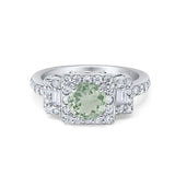 Art Deco Round Natural Stone Halo Princess Cut Ring