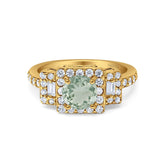 Art Deco Round Natural Stone Halo Princess Cut Ring