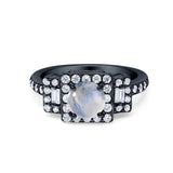 Art Deco Round Natural Stone Halo Princess Cut Ring