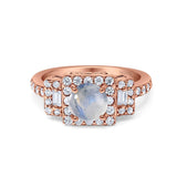 Art Deco Round Natural Stone Halo Princess Cut Ring