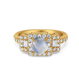 Art Deco Round Natural Stone Halo Princess Cut Ring