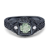 Art Deco Round Natural Stone Filigree Ring