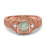 Art Deco Round Natural Stone Filigree Ring