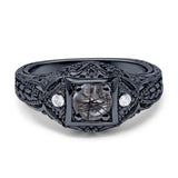 Art Deco Round Natural Stone Filigree Ring