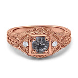 Art Deco Round Natural Stone Filigree Ring