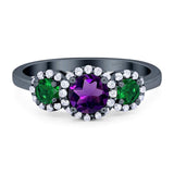 Three Stone Round Natural Stone Wedding Ring