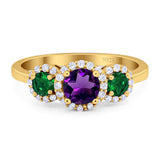 Three Stone Round Natural Stone Wedding Ring