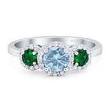 Three Stone Round Natural Stone Wedding Ring