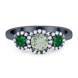 Three Stone Round Natural Stone Wedding Ring