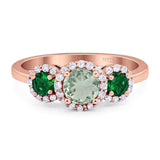 Three Stone Round Natural Stone Wedding Ring