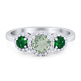 Three Stone Round Natural Stone Wedding Ring