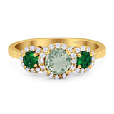 Three Stone Round Natural Stone Wedding Ring