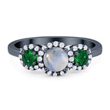 Three Stone Round Natural Stone Wedding Ring