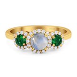 Three Stone Round Natural Stone Wedding Ring