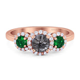 Three Stone Round Natural Stone Wedding Ring