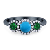 Three Stone Round Natural Stone Wedding Ring