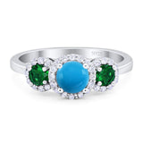 Three Stone Round Natural Stone Wedding Ring