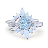Three Piece Oval Natural Stone Chevron Ring