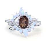 Three Piece Oval Natural Stone Chevron Ring
