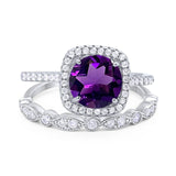 Two Piece Round Natural Stone Bridal Ring