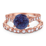 Two Piece Round Natural Stone Bridal Ring