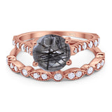 Two Piece Round Natural Stone Bridal Ring