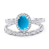 Two Piece Oval Genuine Natural Arizona Sleeping Beauty Turquoise Wedding Set Ring 925 Sterling Silver