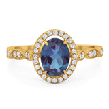 Art Deco Oval Natural Stone Halo Ring