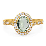 Art Deco Oval Natural Stone Halo Ring