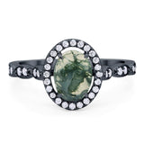 Art Deco Oval Natural Stone Halo Ring