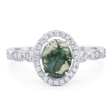 Art Deco Oval Natural Stone Halo Ring