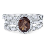 Oval Natural Stone Three Piece Ring