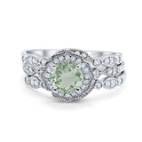 Three Piece Round Natural Stone Flower Ring