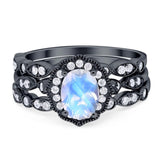 Three Piece Oval Natural Stone Floral Ring