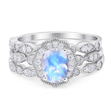 Three Piece Oval Natural Stone Floral Ring