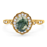 Art Deco Oval Natural Stone Flower Ring