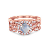 Three Piece Round Natural Stone Bridal Ring