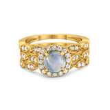 Three Piece Round Natural Stone Bridal Ring