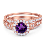 Three Piece Round Natural Stone Bridal Ring